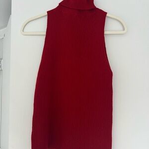 Enza Costa Sleeveless Ribbed Turtleneck Tank - Red
